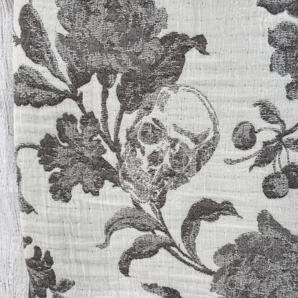 Indigo Home Throw Blanket 50x60 Spooky Skull Floral Toile Grey White Halloween